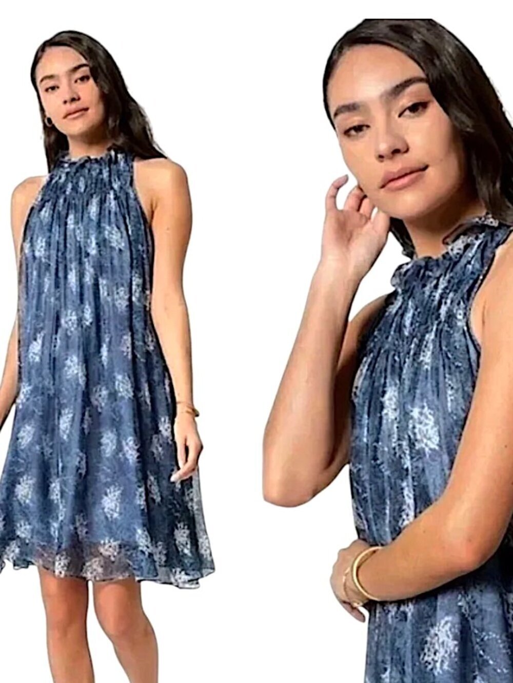 Joie Thelen Blue & Gray Baltic Print Flowy Sleeveless Mini Dress